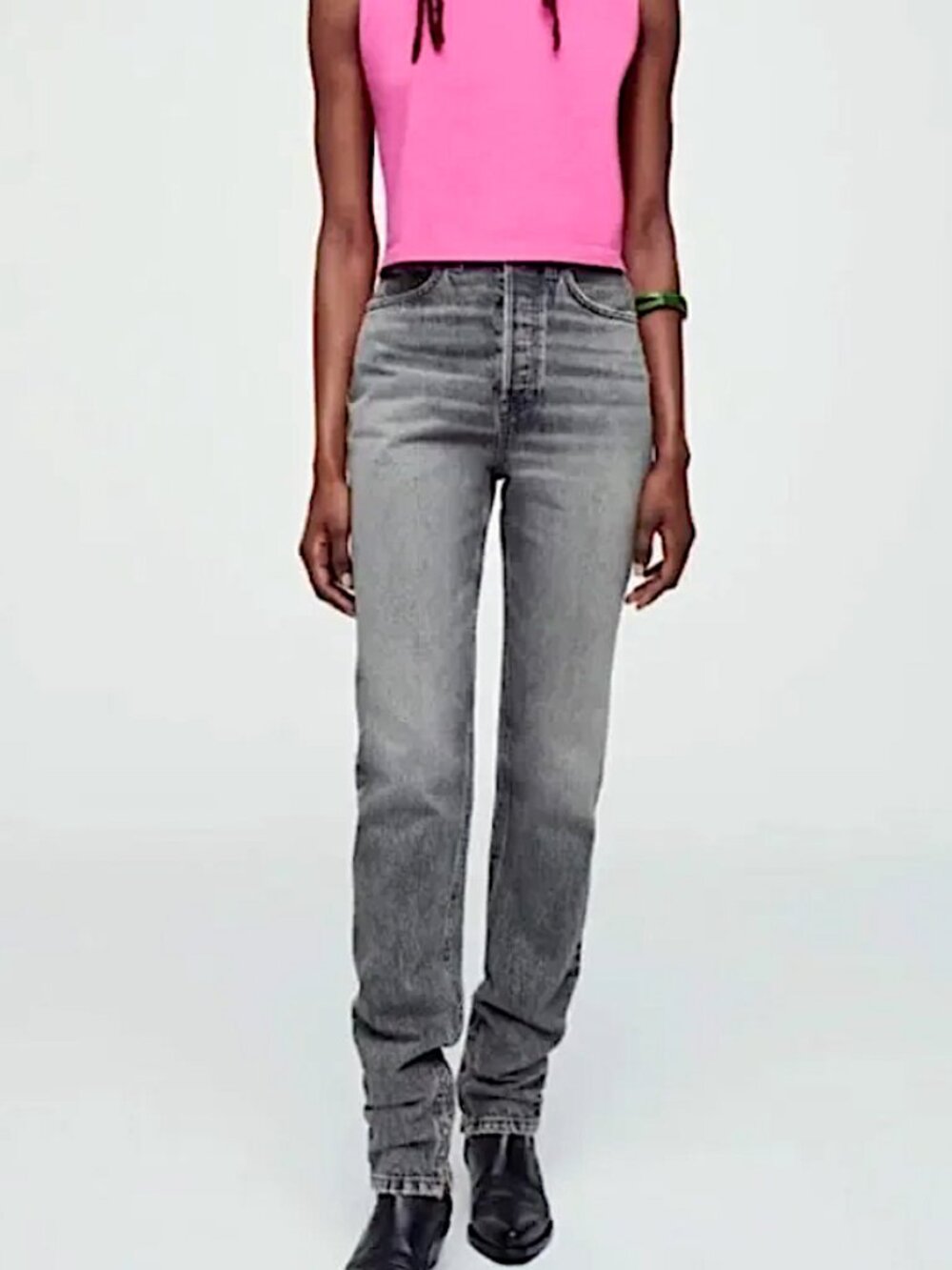 RE/DONE Super High Drain Pipe Jeans Womens Ankle Zip Tapered Midnight Ash Gray